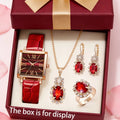 5PCS Romantic Valentine's Day Set, Light Luxury Elegant Watch+Same Color Jewelry Set, Send Girl a Message Qme Red
