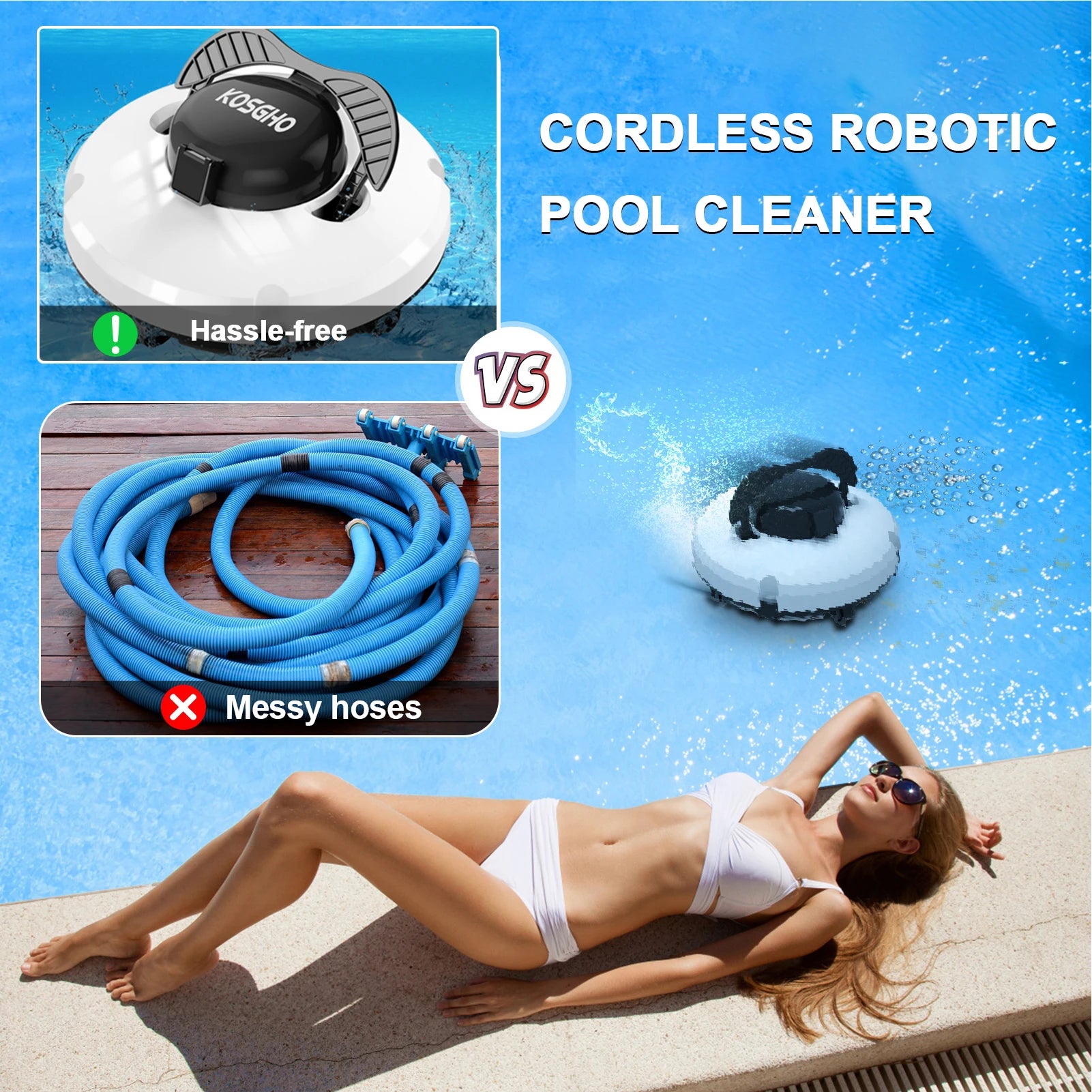 Smart Cordless Robotic Pool Cleaner Pool Vacuum with Dual Powerful Motors Self Parking Long-time Working for Various Shapes Pool Qme