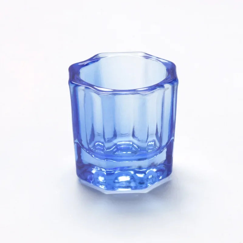 Acrylic Powder Liquid Crystal Glass Cup Aurora Colorful Cup Nail Brush Washing Mug Nail Art Tools Liquid Powders for Mixing Bowl Qme transparent blue