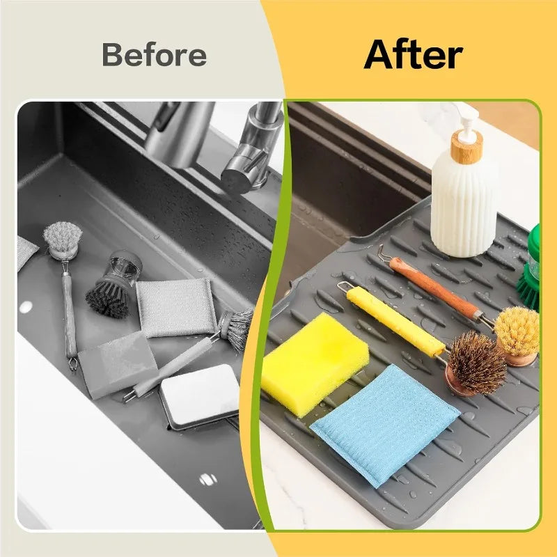 Silicone Kitchen Sink Drain Mat Drying Mat Non-slip Tableware Drain Pot Drying Filter Mat Suitable for Countertops Sinks Qme