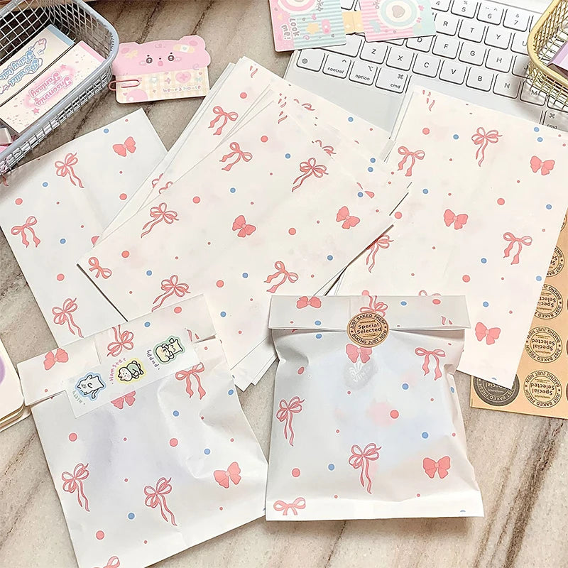 Pink Bowknot Heart Paper Bags Handmade Crafts Wrapping Storage Qme