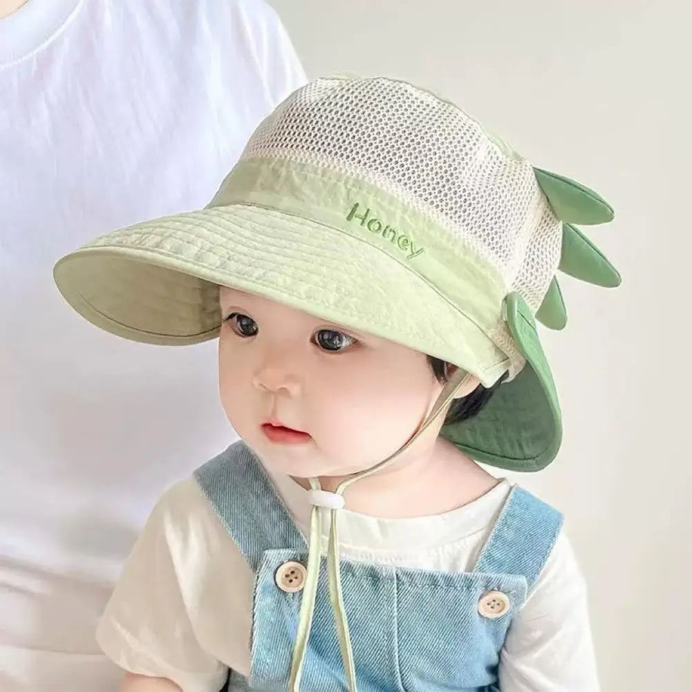 Summer Mesh Breathable Bucket Hats Cute Kids Sun Hat Wide Brim Beach Qme