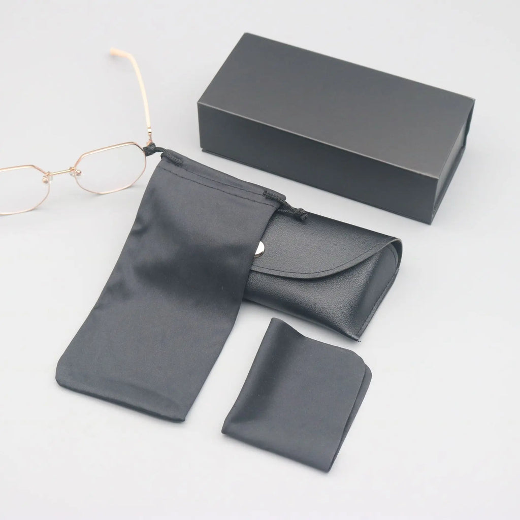 4 pcs Set High-Quality Black Eyeglass Case Handmade Faux Leather Large Capacity Storage Luxurious Premium Feel Eyeglass Box Qme Snap Button Leather