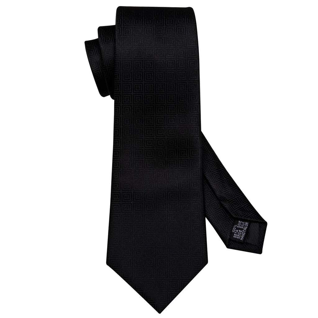 Black Geometric Tie Tie For Men Wedding Tie Party Necktie Handkerchief Cravat Barry.Wang Fashion Designer Tie Set LS-5225 Qme