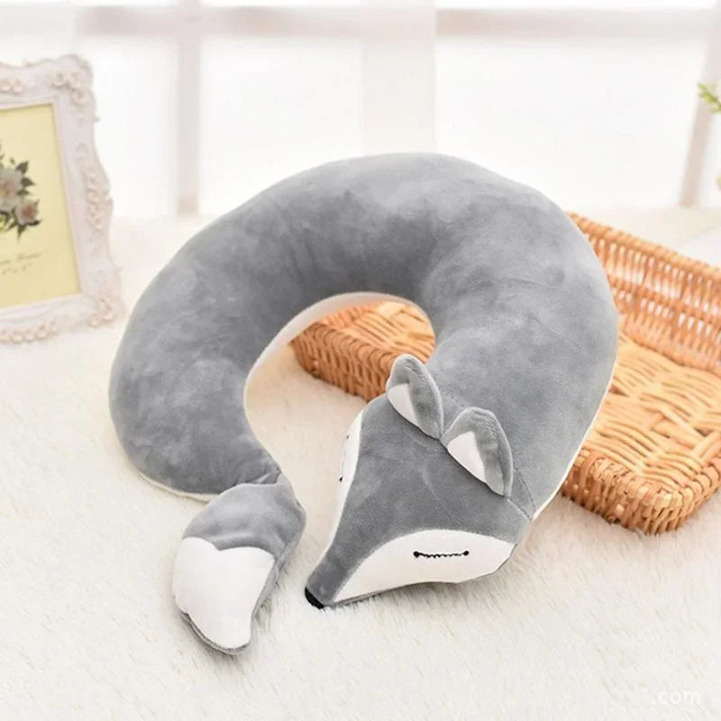 Travel Pillow U Shape Neck Pillow Cute Fox Pillow Hug Sleeping Pillows Ornamental Pillow Office Sleep Pillow 30*30*8CM Qme Grey