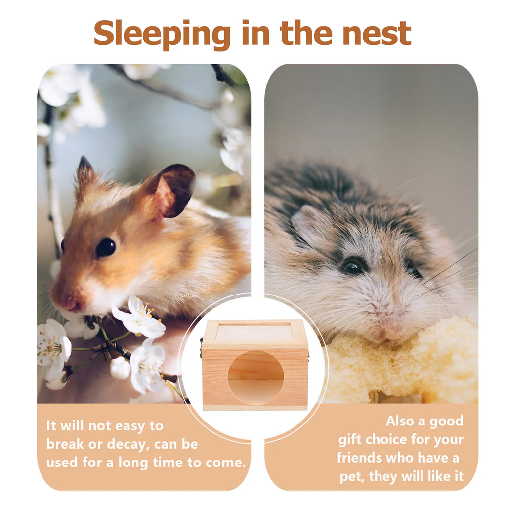 Wooden Hamster House Premium Natural Wood Strong Tear Resistant Small Pet Sleep Nest Hideout Shelter for Hamster Hedgehog Gerbil Qme