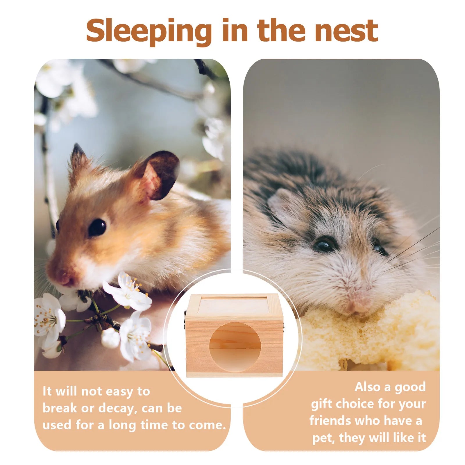 Wooden Hamster House Premium Natural Wood Strong Tear Resistant Small Pet Sleep Nest Hideout Shelter for Hamster Hedgehog Gerbil Qme