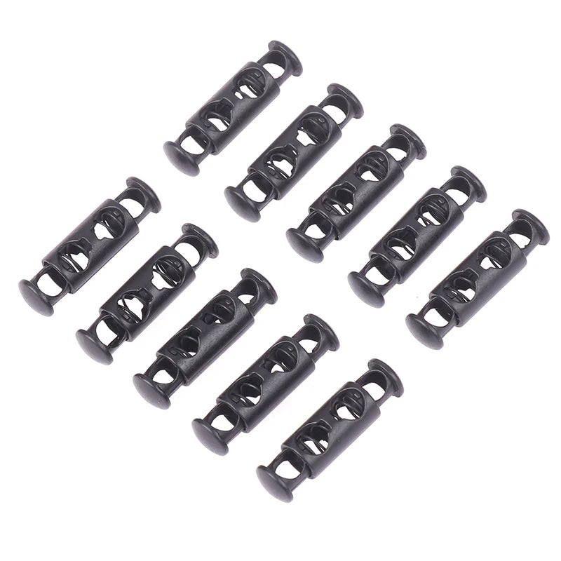 10Pcs Metal Double Hole Head Spring Buckle Cord Lock Elastic Adjustment Buckles Tightening Fasteners Locks Sewing Tools Qme Black