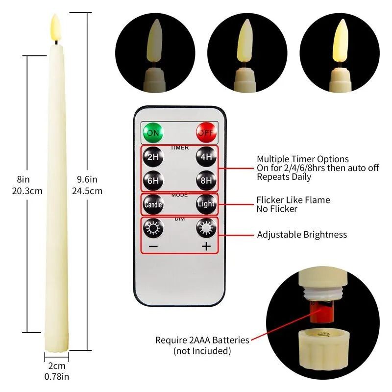 LED Flameless Flickering Taper Candles 3D Wick Candles Lamp with Remote Control Tea Lights Wedding Home Decor Battery Operated Qme