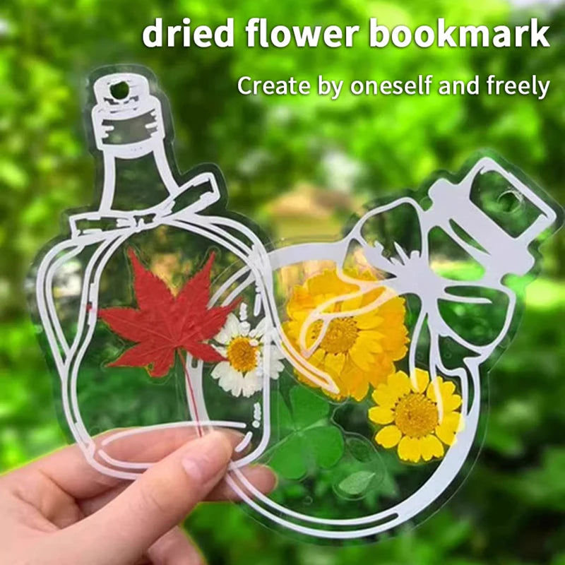 40 DIY Handmade Transparent Dried Flower Bookmark Clear Bottle Shape Qme