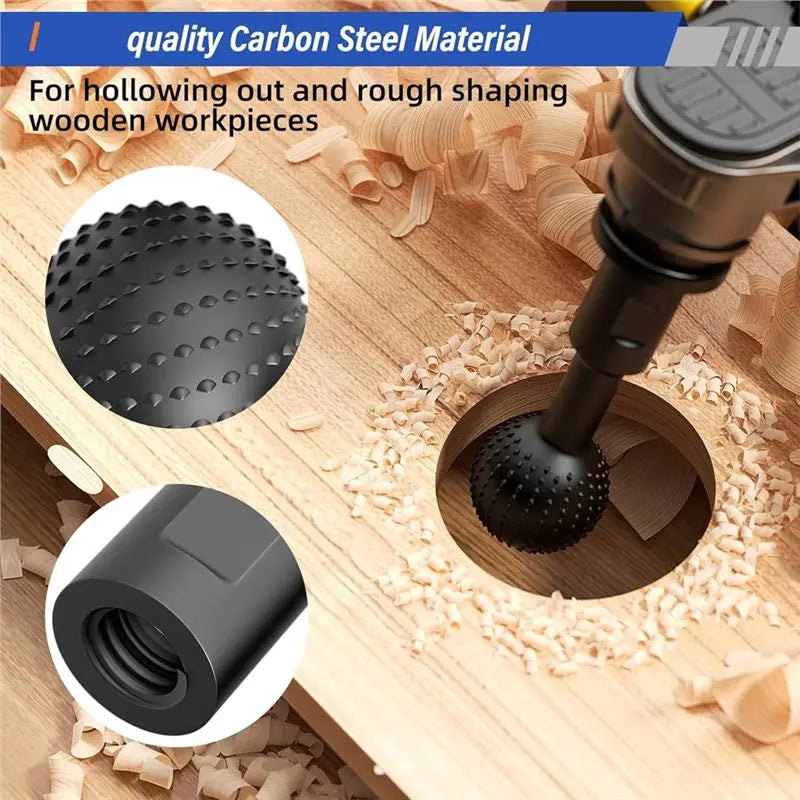 A02F-Ball Gouge Attachments-Sphere Rotary Burr Set(3-PC), 5/8-11 Threads For 4-1/2" 5" Angle Grinder, For Wood Hollowing Qme