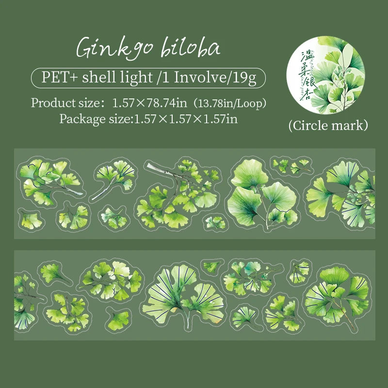 200cm，INS Plant Fallen Leaves，PET Tape，Japanese Stationery Stickers，DIY Scrapbooking Decor，Junk Journal Collage Masking Tapes Qme D 1.57X78.74 in