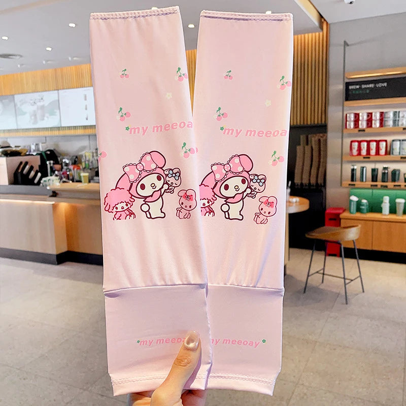 Kuromi Ice-Silk Arm Sleeves Cute Sun Protection Arm Sleeves with UV Protection Outdoor Breathable Arm Sleeves Qme