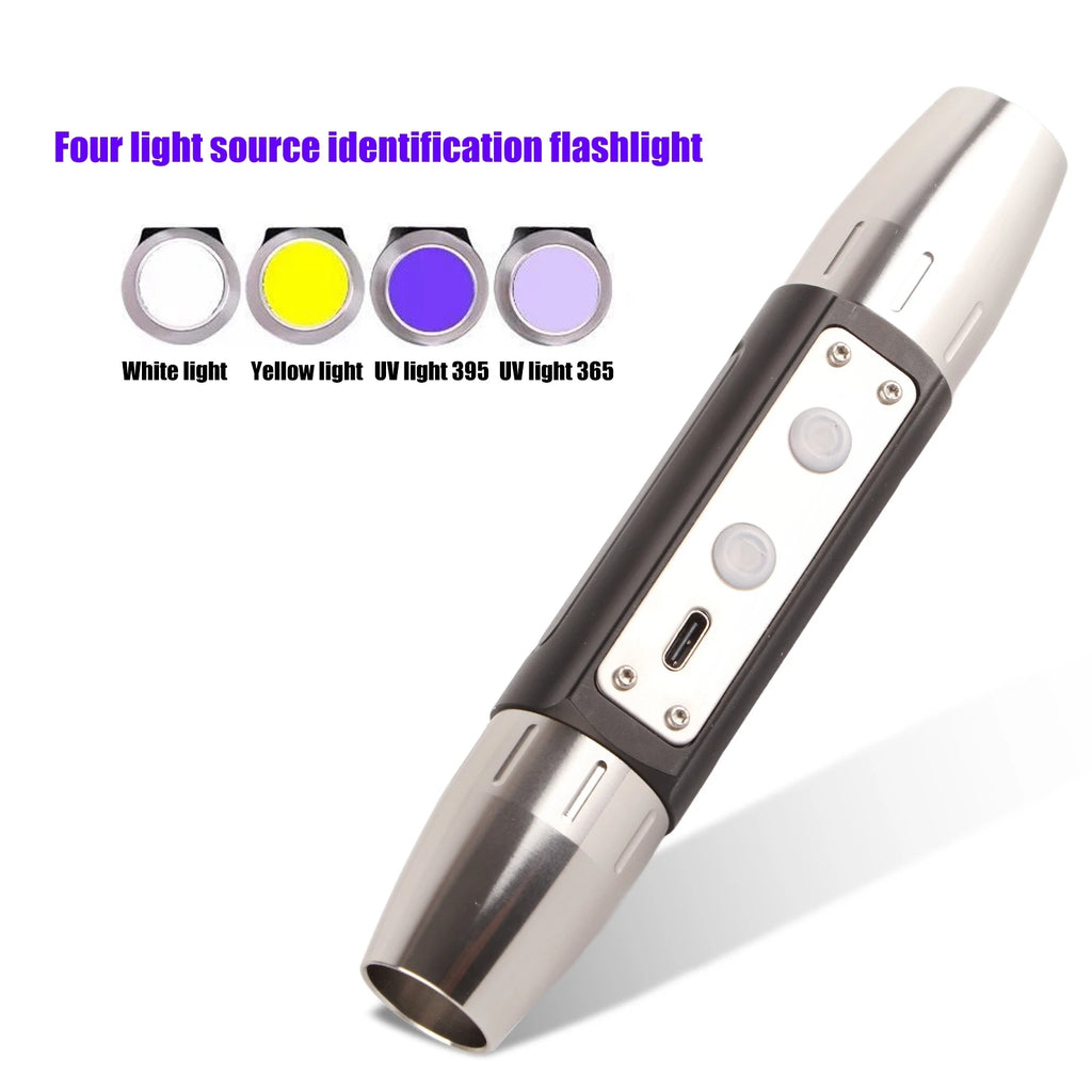 Professional Jade Identification Torch White/Yellow/Red/UV365/UV395 Flashlight Ultraviolet Gems Jewelry Amber Detector Qme