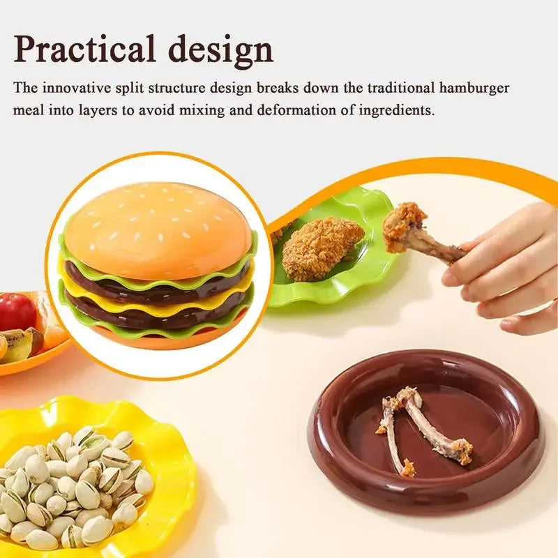 Stackable Hamburger Plate Set Mini Dinner Plate Funny Sauce Containers Seasoning Bowls Sauce Bowls Table Decor Qme