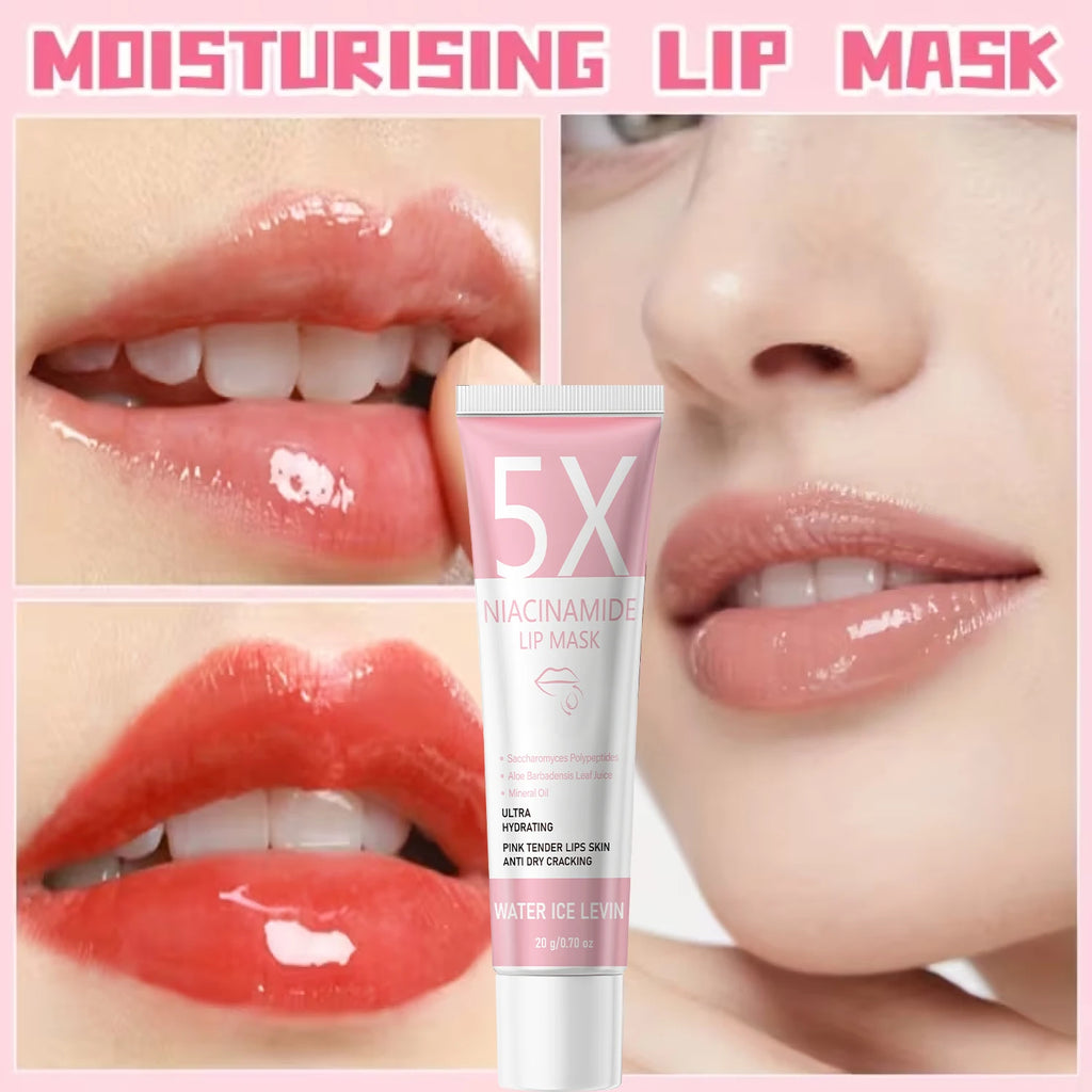 5X Niacinamide Lip Mask, Ultra Hydrating Anti-Dry Crack, with Saccharomyces Polypeptides & Aloe, Soft Pink Tender Lips Qme