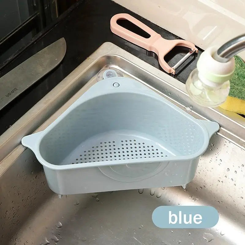 Kitchen Sink Triangle Drain Basket Plastic Food Vegetables Peel Egg Qme Sky blue