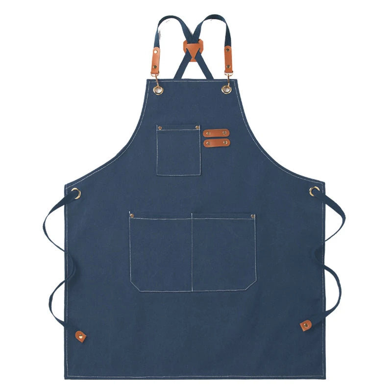 Household Canvas Apron Oil-proof Can Wipe Hands Kitchen Cooking Men Qme Blue A