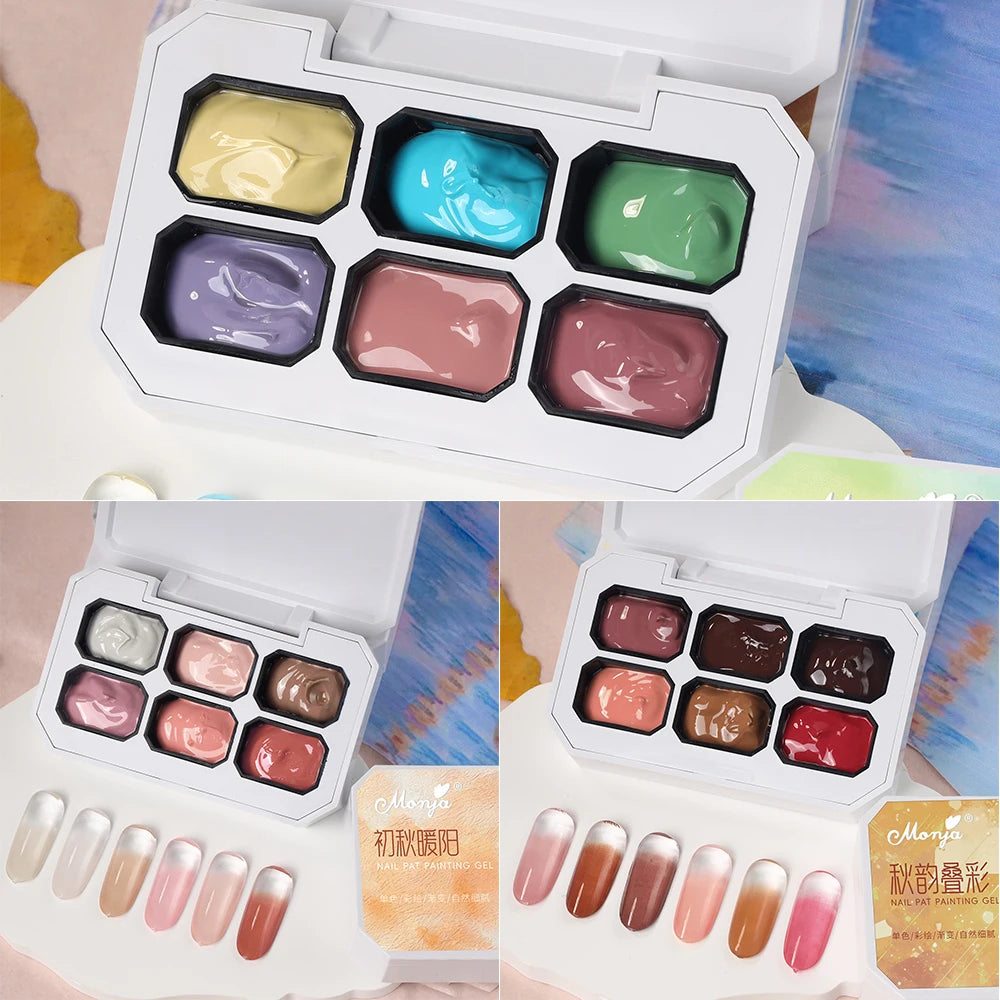 6 Colors Pink Blusher Patting Gel Nail 4 IN1 Gradient Painting Art Qme