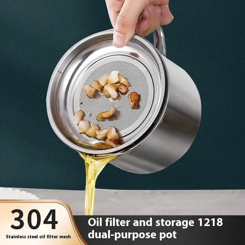 Stainless Steel Oil Strainer Pot Container Jug Storage Can Filter Qme
