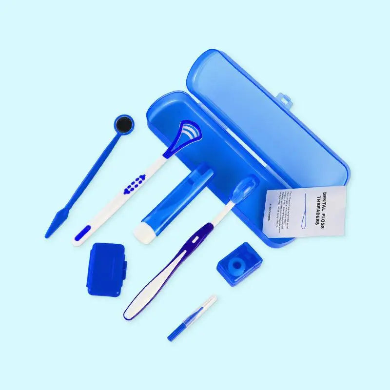 Complete Dental Oral Care Portable Teeth Cleaning Tool Storage Case Qme blue