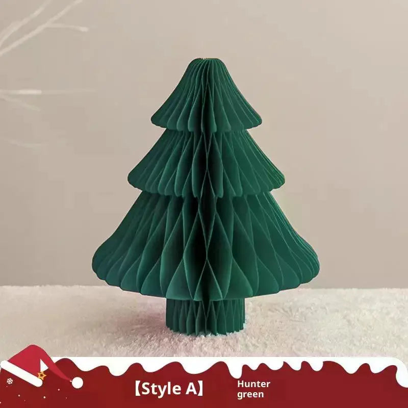 Christmas Tree Ornament 3D Honeycomb Ball Folding Paper Xmas Tree Desktop Hanging Xmas Decor Qme