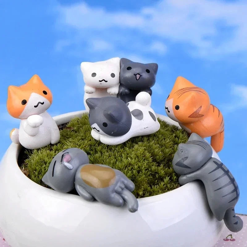 6 Pcs/Set Cartoon Lucky Cat Home Garden Bonsai Decorations Miniatures Gift Lovely Micro Landscape Kitten Miniature Craft Qme