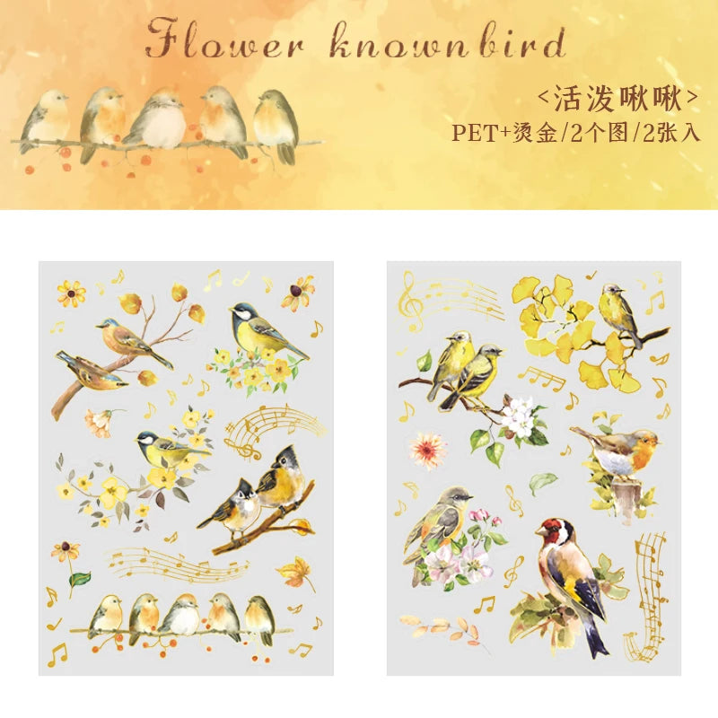 2 pcs/lot Bronzing Flowers birds flat Stickers colorful bird Decorative sticker Diy Scrapbooking material Craft Supplies Qme 2