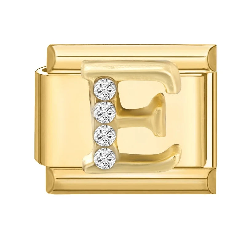 Wholesale Shiny CZ 26 Letters A-Z Gold Color Italian Charms Gold Plated 9mm Stainless Steel Modular Bracelet DIY Jewelry Gift Qme E