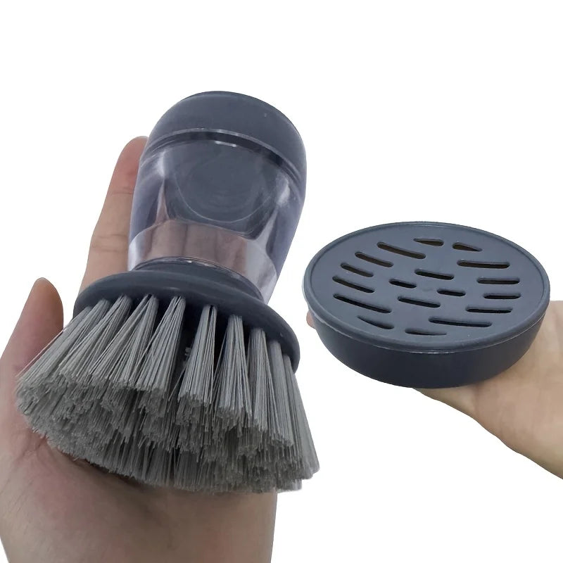 Dishwashing Brush With Soap Dispenser, Kitchen Scrub Brush Suitable For Dishes, Pans, Sinks, Cleaning With Holder Set Qme 1set