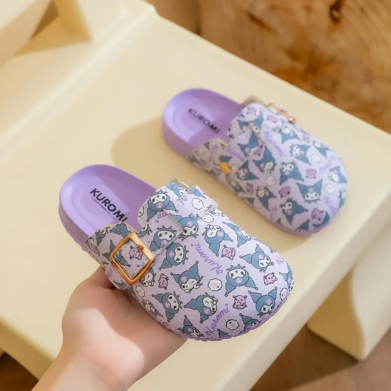 Hello Kitty Cartoon Print Fleece-Lined Cute, Non-Slip Birkenstock-Style Student Sandals Lightweight Slippers with Closed He Qme