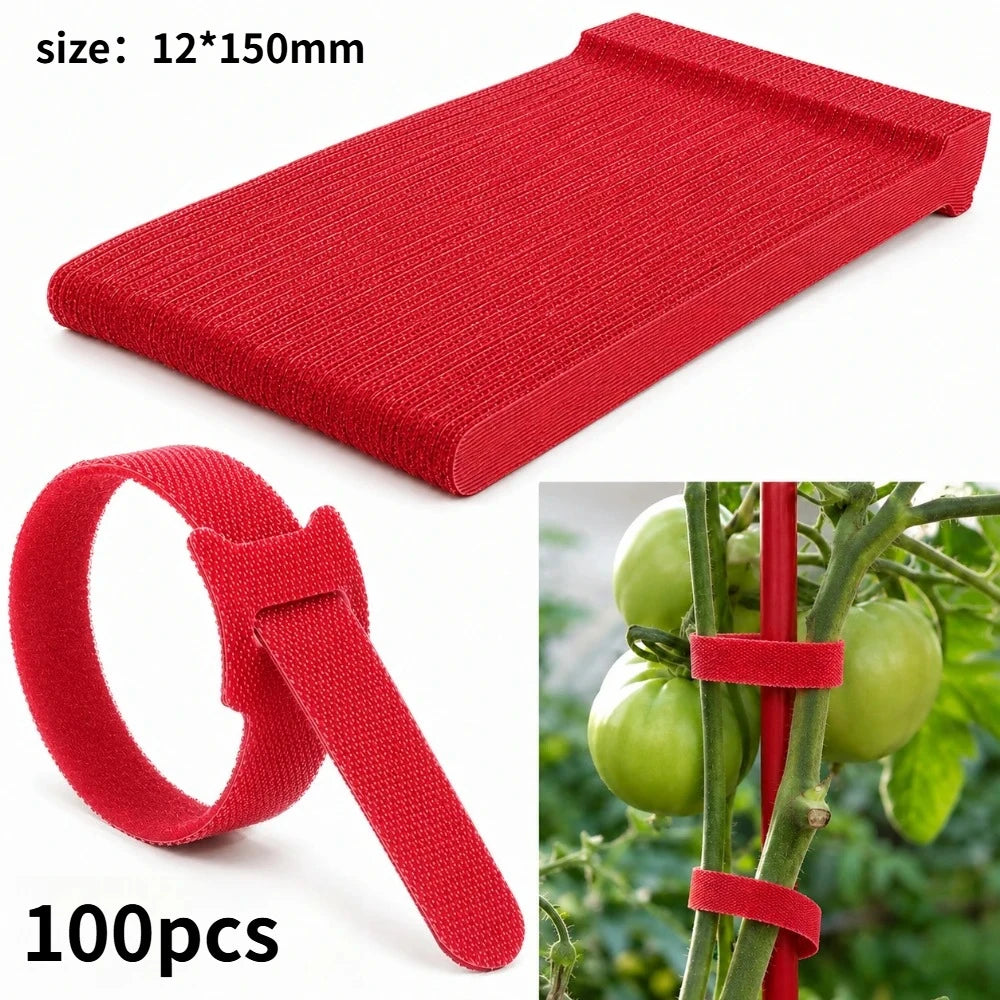 50/100Pcs Adjustable Hook Loop Plant Ties Anti Slip Reusable Soft Straps For Garden Flower Vine Fixed Binding Arrangement Qme red 100pcs