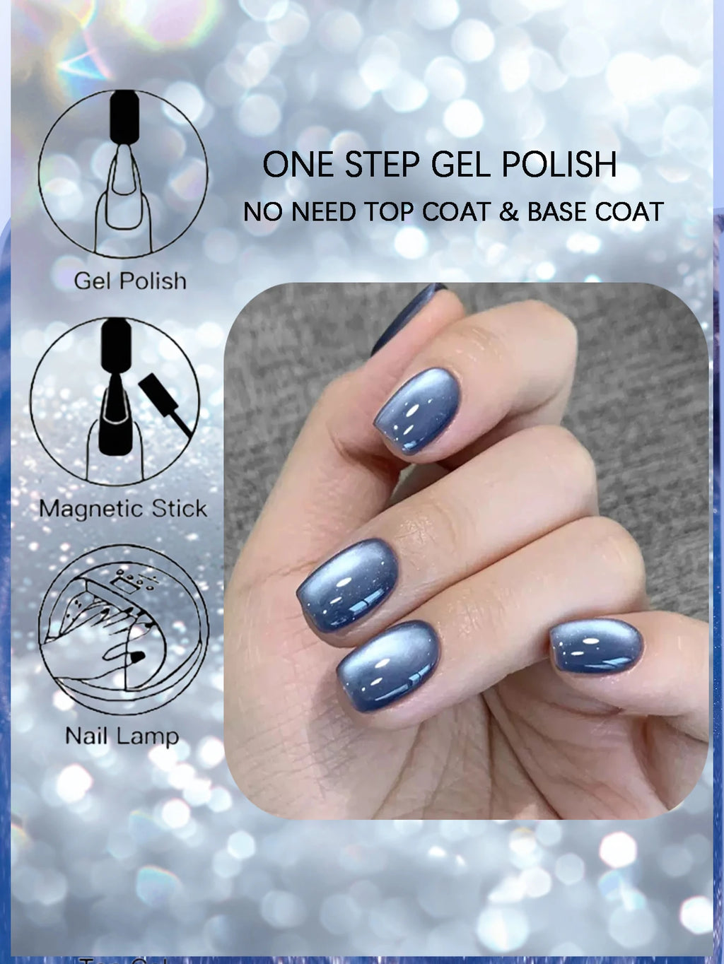 1 One-step Cat Eye Nail Polish Gel No Coat Base Required Blue Autumn Qme