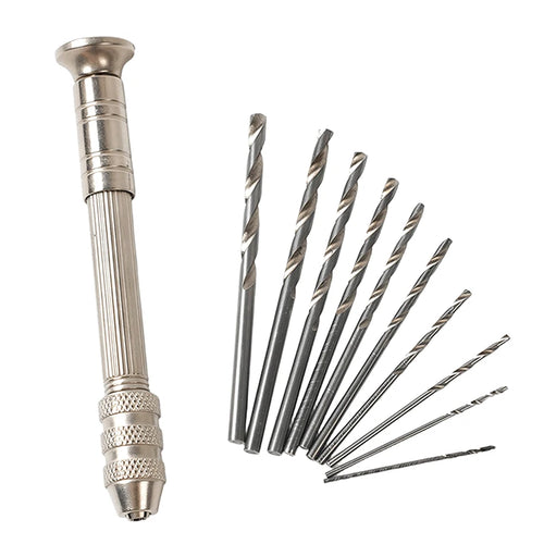 11Pcs/Set 0.8-3.0mm Mini Hand Drill Drilling Rotary Tool Manual Twist Drill Bit Watchmaker Pin Vice Watch Repair Woodwork Tools Qme Default Title