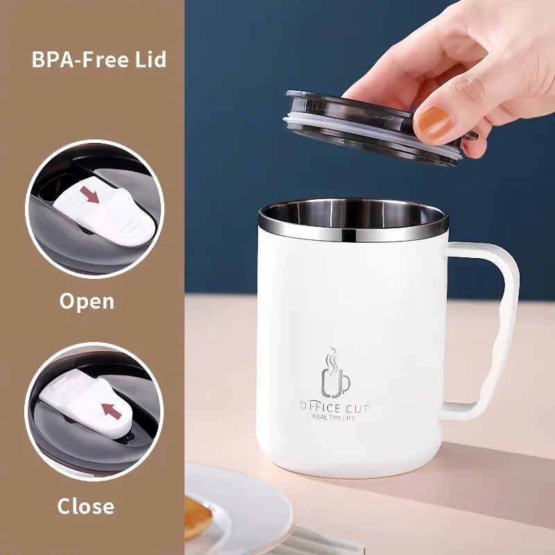 Stainless Steel Milk Coffee Cup 500ml Double-wall Insulated Coffee Cup Leak-proof Drinking Cup with Handle Qme