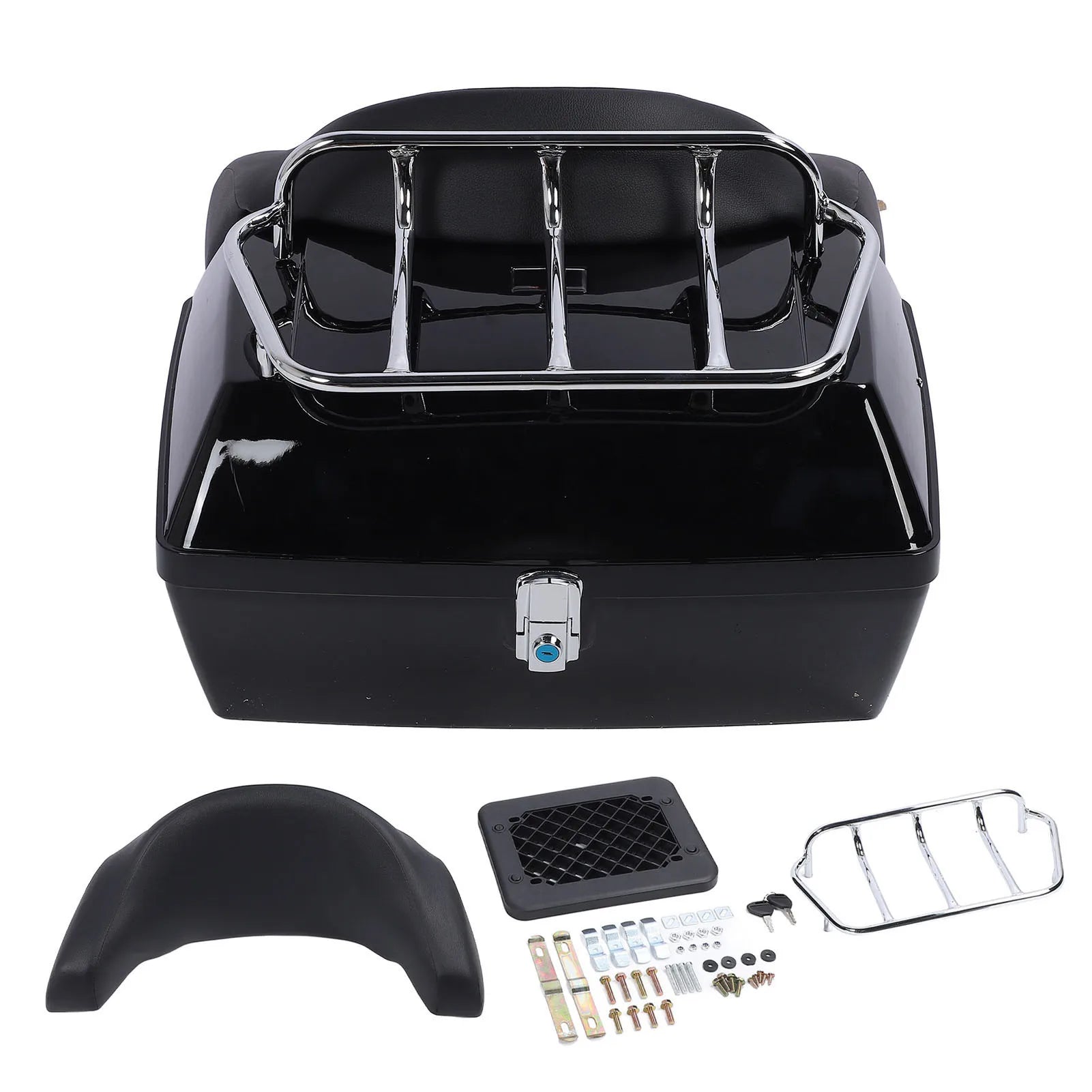 Motorcycle Rear Storage Box 48L ABS Luggage Case Quick Release Motorbike Tail Storage Box Waterproof and Shock Absorption Qme Black
