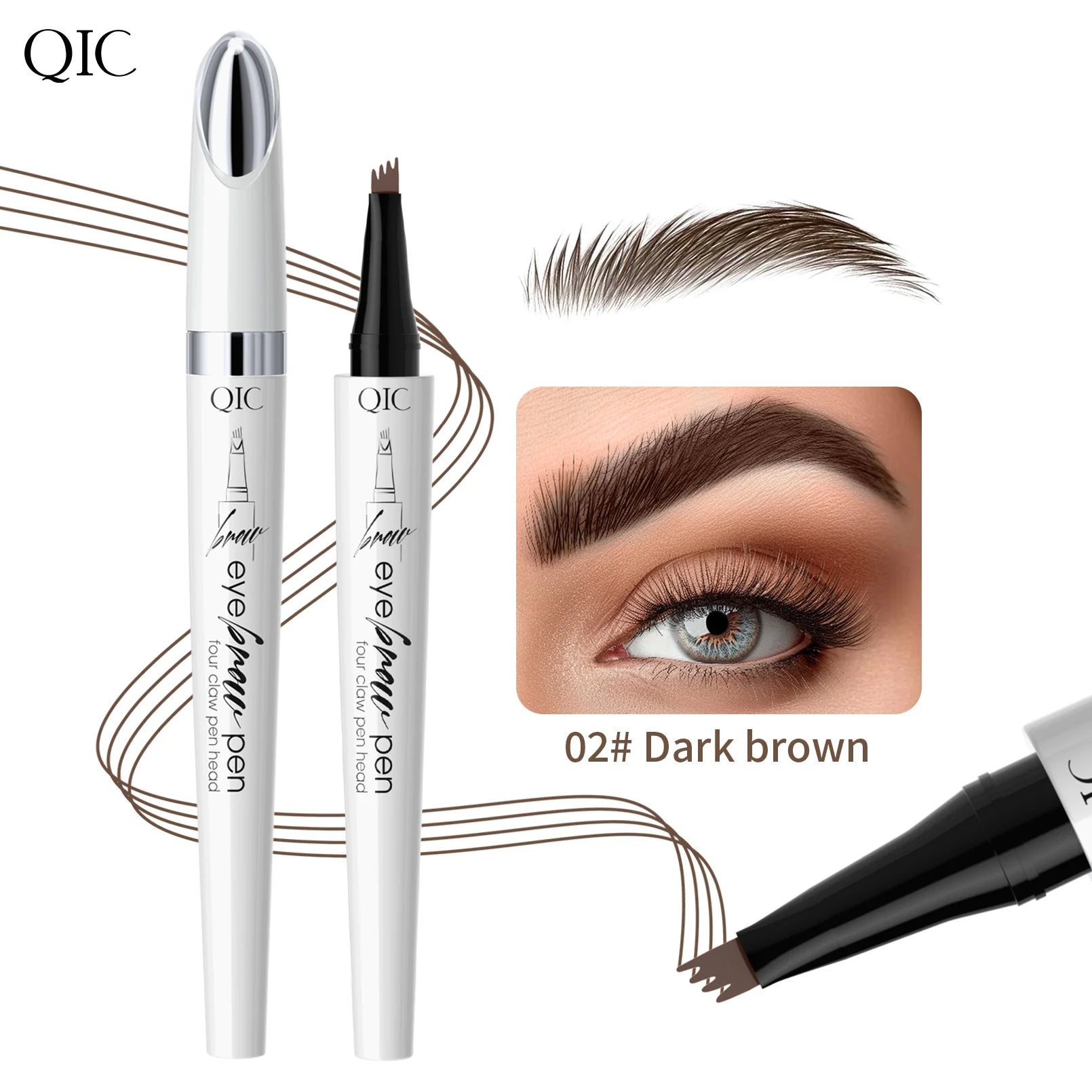 QIC Waterproof Microblading Eyebrow Pen - 4 Split Head, Natural Look Brow Makeup in 4 Colors for All Skin Types Qme Q709-2