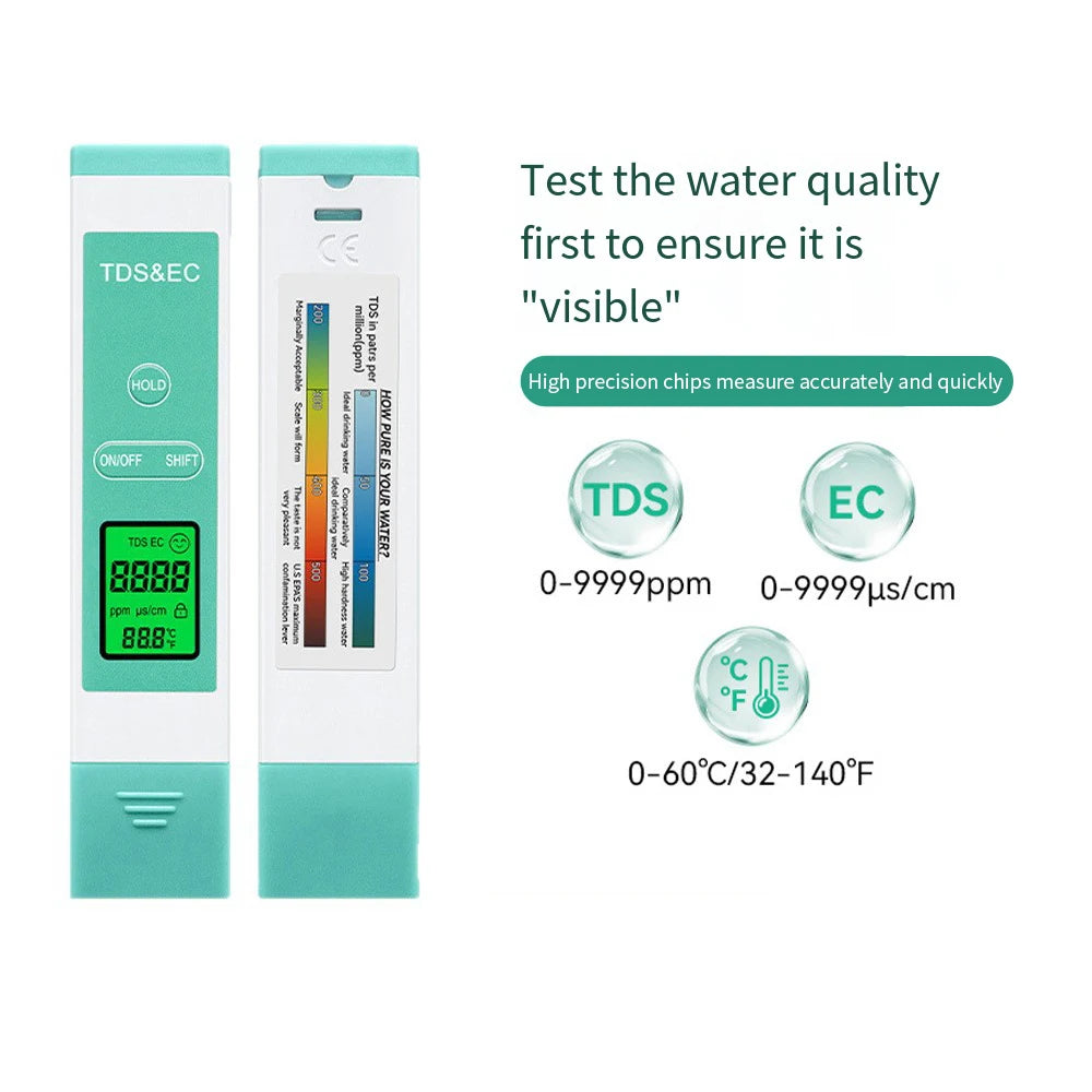 3-In-1 Digital Water Tester TDS EC Thermometer 0-9990 Ppm Drinking Qme
