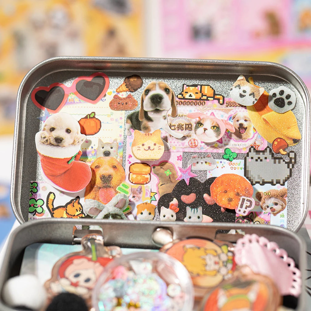 Cute Pets Theme Sticker Book 30 Sheets/Bag with Ring Binding for Scrapbooking DIY Collage Material Background Decoration Qme