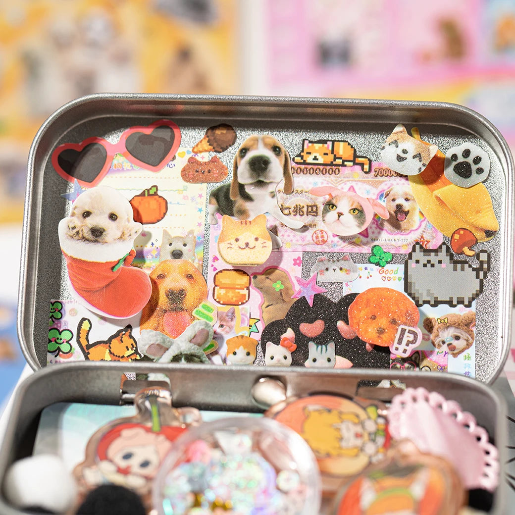 Cute Pets Theme Sticker Book 30 Sheets/Bag with Ring Binding for Scrapbooking DIY Collage Material Background Decoration Qme