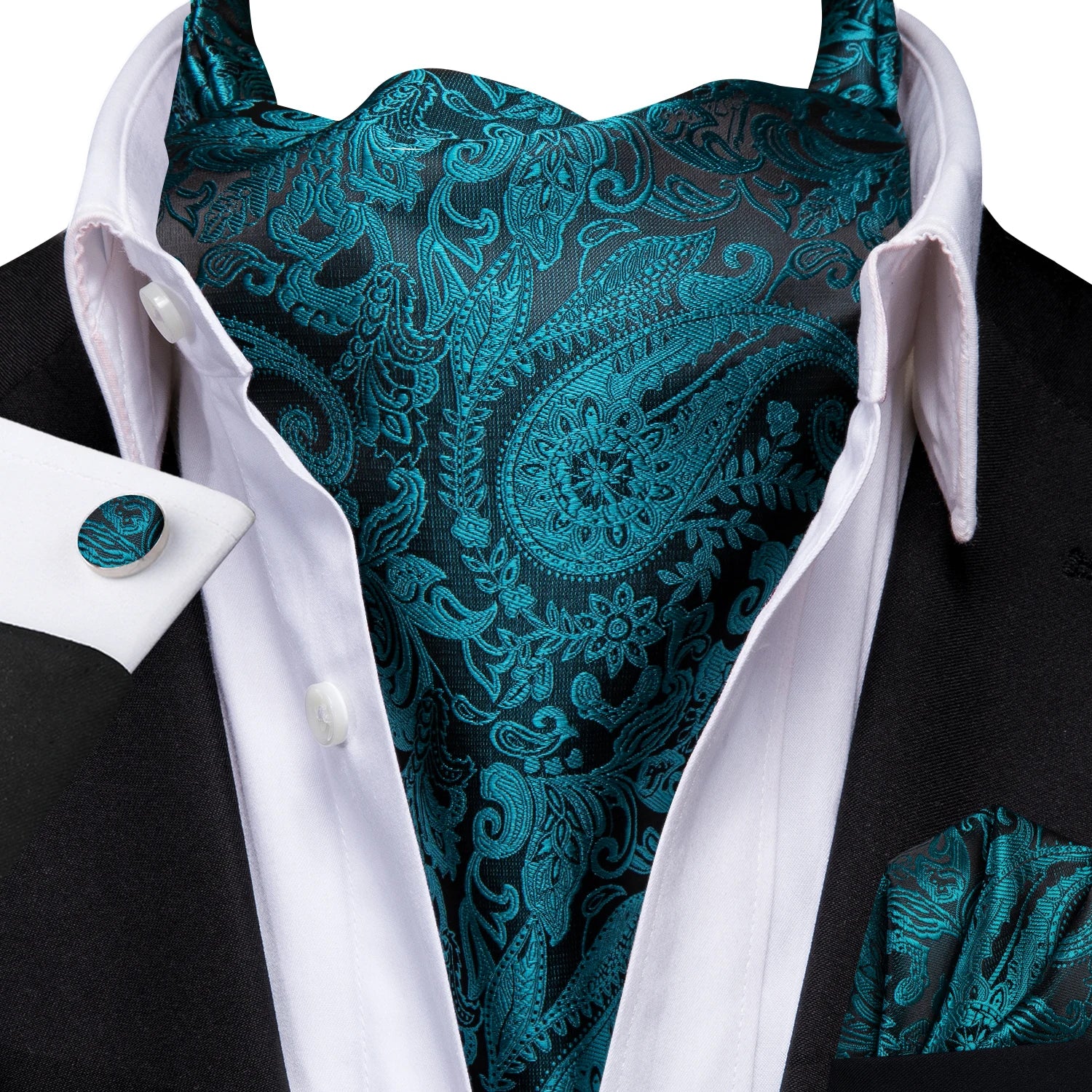 Mens Blue Floral Stripes Cravat Ascot Pocket Square Cufflinks Wedding Qme LDAS1168