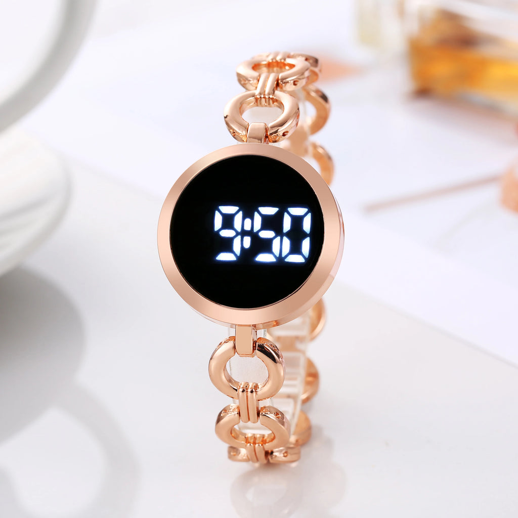 Fashion Chain Watch Women's Steel Belt Student Bracelet LED Electronic Women's Touch Watch Qme Rose