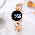 Fashion Chain Watch Women's Steel Belt Student Bracelet LED Electronic Women's Touch Watch Qme Rose
