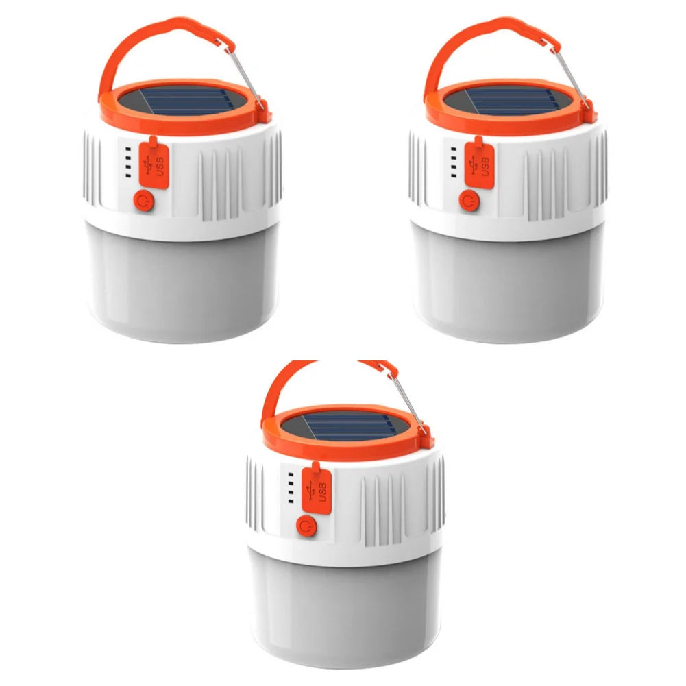 Super Bright Camping Light Bulb Solar LED 5 Lighting Modes USB Rechargeable Power Bank Outdoor BBQ Tents Hanging Emergency Light Qme 3 PCS