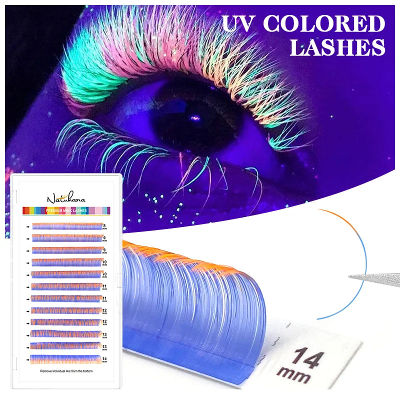 NATUHANAFashion UV Eyelashes Crystal Colorful Individual False Lash Qme