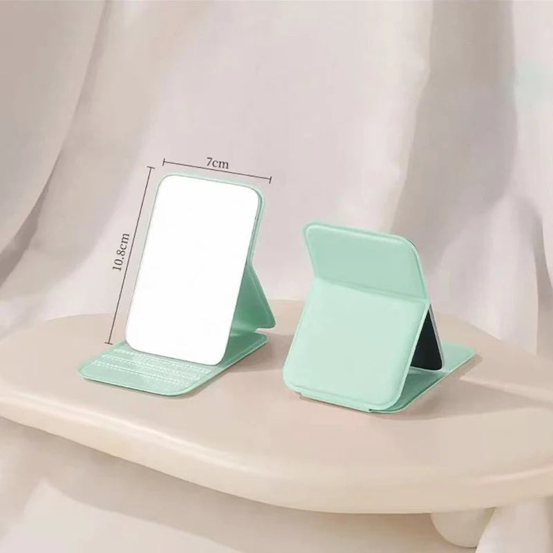 Foldable Makeup Mirror Simple Portable Handheld Desktop Dual-use Qme one size Green