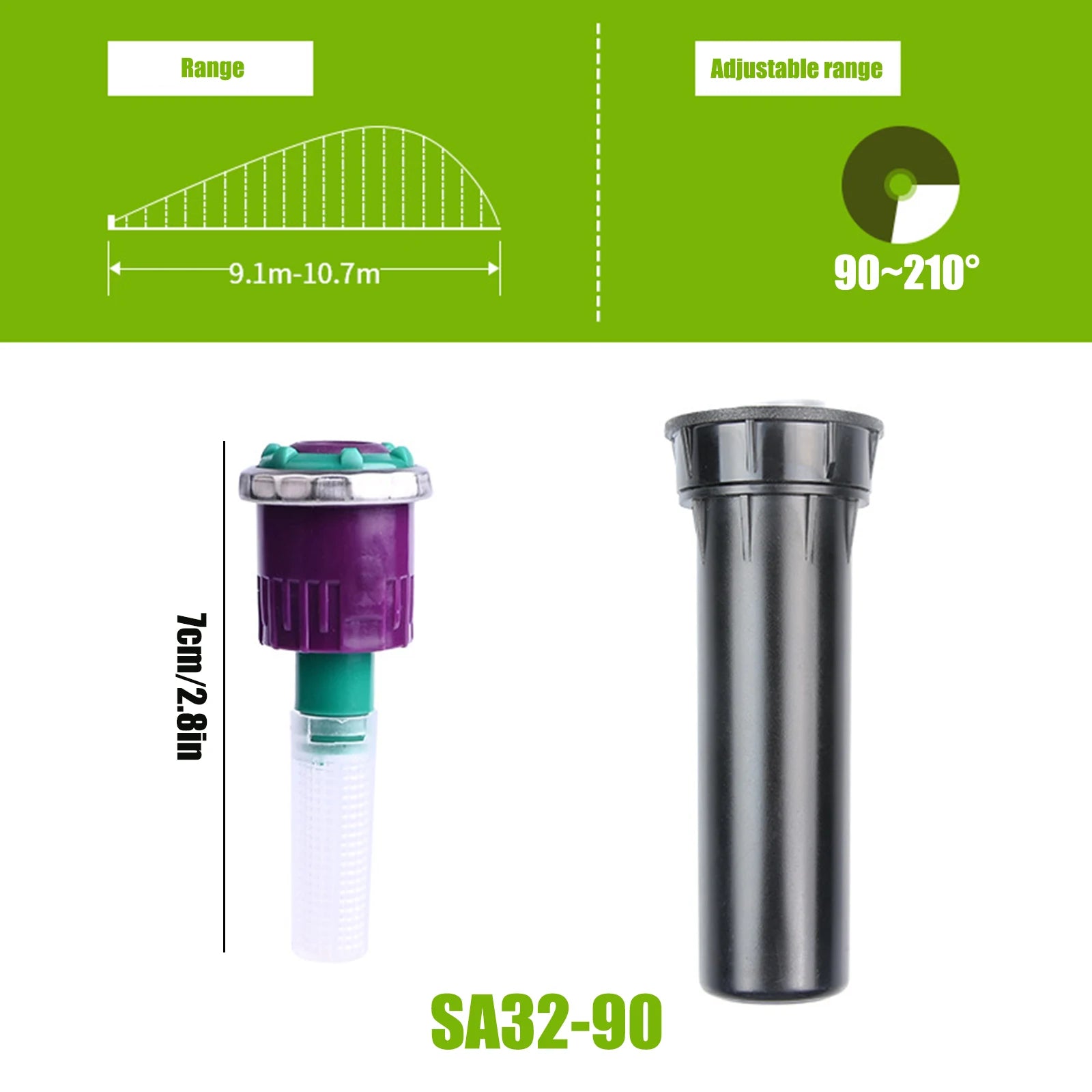Ray Jet Nozzle Sprinkler with 90-210/360 Degree Arc Garden Water Sprinkler 2.5-10.7m Range for Plant Flower Bed and Yard Area Qme Style G