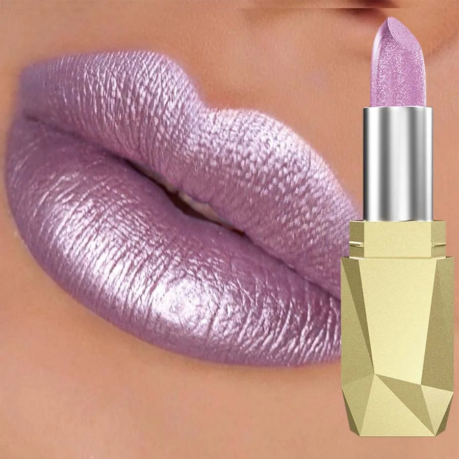 Glitter Shiny Metallic Lipstick Pearlescent Lip Tint Long Lasting Qme 101