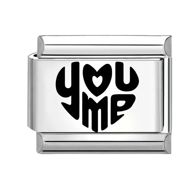 New Fashion Charm Italian Links Fit 9mm Stainless Steel Women Men Jewelry DIY Making Black Heart I Love you You Love Me Bracelet Qme Style 14