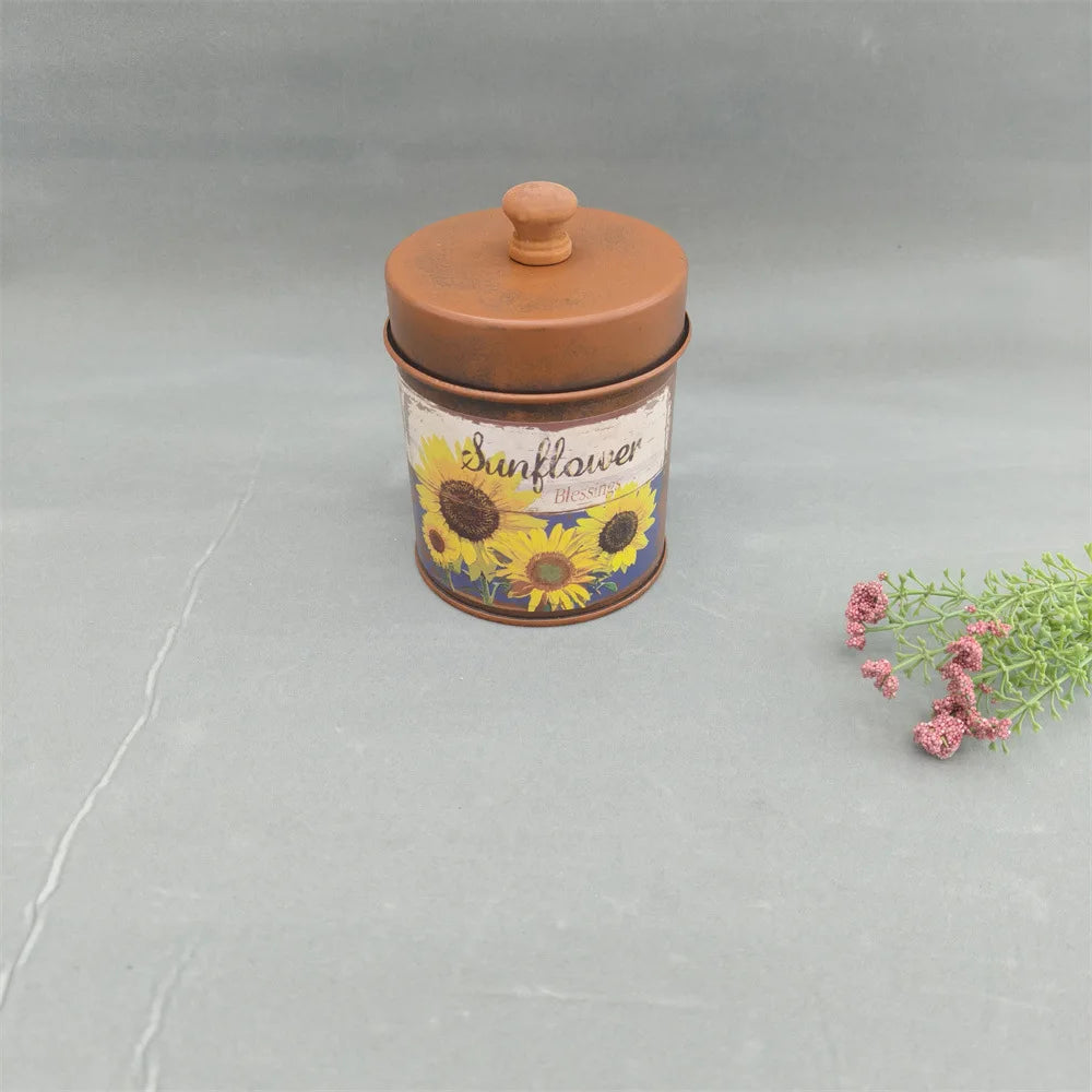 Retro Metal Sealed Container Countryside Tin Pot Coffee Tea Sweets Qme orange M